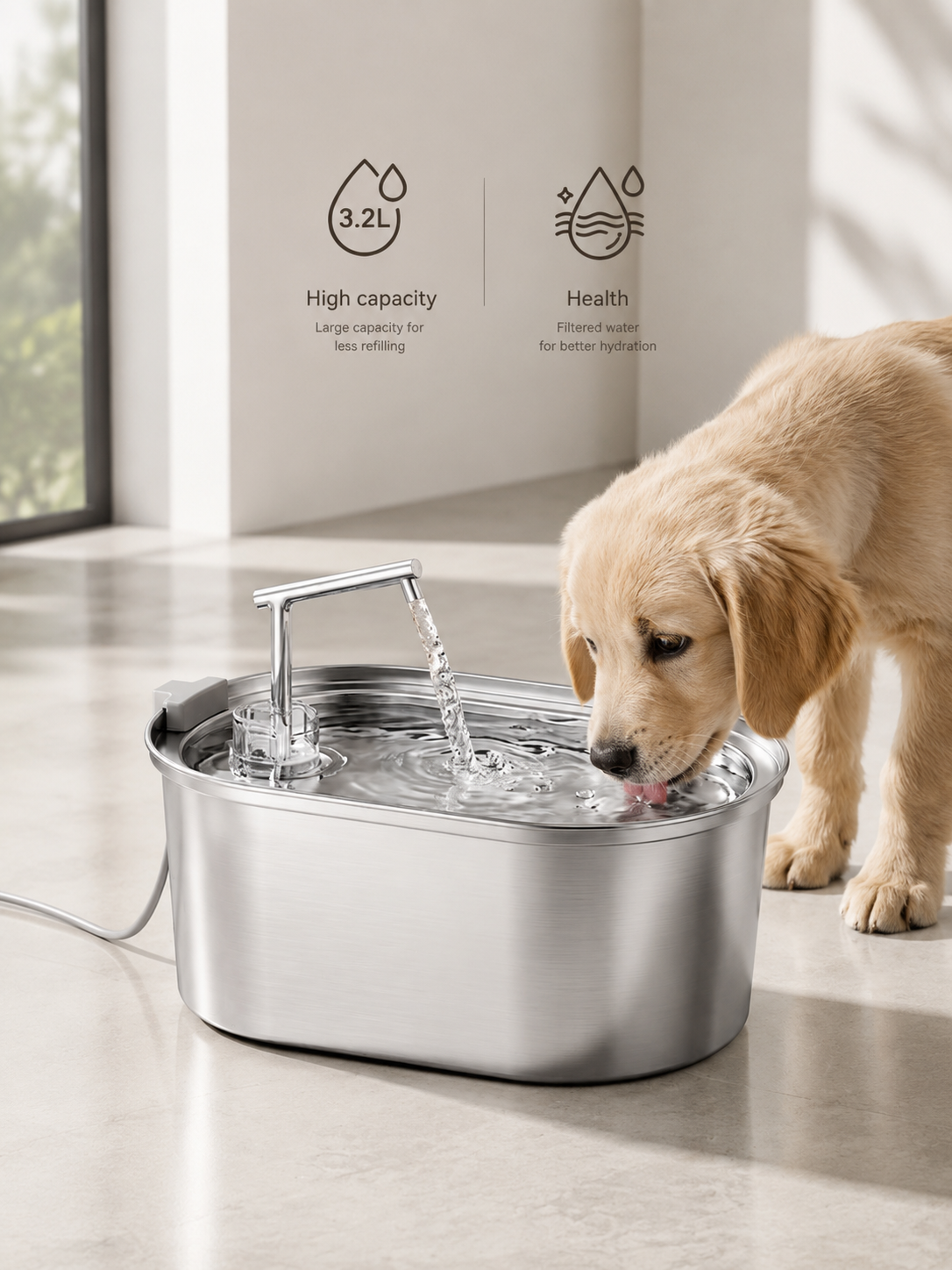 Aura Breeze Stainless Pet Water Fountain